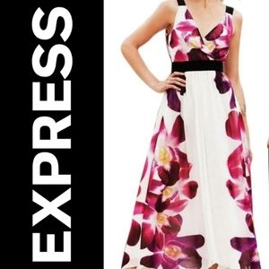 Express Orchid Print Handkerchief Hem Full-length Dress